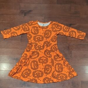 Girls Casual Halloween Dress Medium - Orange with Black Pumpkin Print (George)